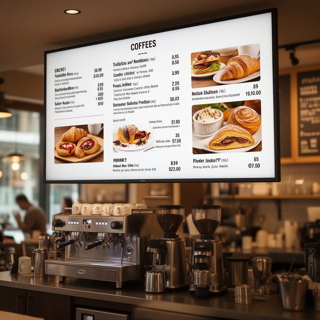Cafe digital menu close up